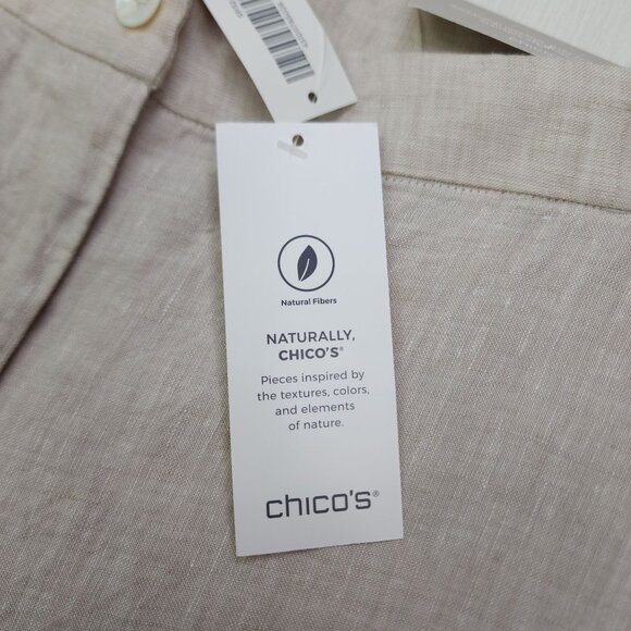 Chicos Natural Linen Slim Leg Pants Beige 3.5R Mid-Rise Tapered Ankle 26" Inseam - Picture 7 of 16